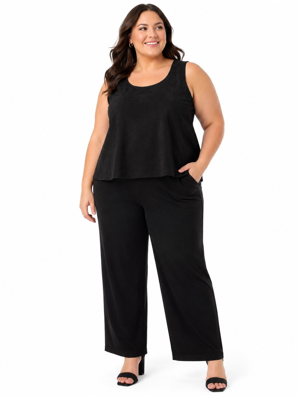 2 Piece Faux Suede Tank Top and Pants Plus Size 18